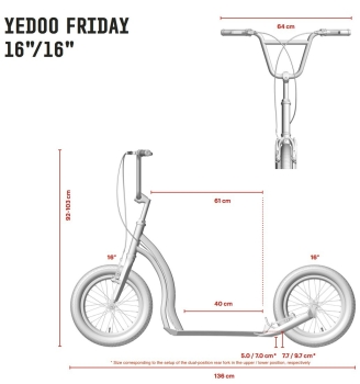 Yedoo Friday Tretroller 7kg 16/16 schwarz